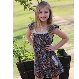 Angie Girls Multicolor Paisley Romper with Lace Accents